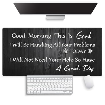 Inspirational Large Gaming Mouse Pad (31.5" x 15.8") - Good Morning This is God Motivational Quote Rustic Black Wood, Spiritual Religious Christian Bible Verse Scripture, Stitched Desk Mat - color: Christian Bible Verses Scripture