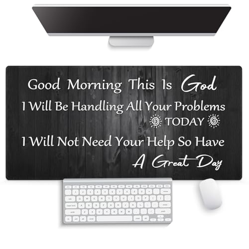 Inspirational Large Gaming Mouse Pad (31.5" x 15.8") - Good Morning This is God Motivational Quote Rustic Black Wood, Spiritual Religious Christian Bible Verse Scripture, Stitched Desk Mat - color: Christian Bible Verses Scripture