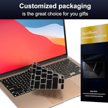 Silicone Keyboard Cover Skin for MacBook Air 13.3 inch A2337 M1 Released in Nov. 2020 US Layout Ultra Thin Protector Cover Skin NOT for 13.6" M4 M3 M2 A2681 A3113 A3240 - color: Black