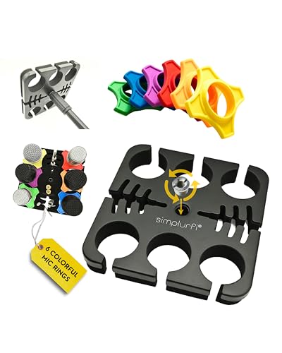 Multi Microphone Holder Cable Hanger & Organizer for Mic Stand - Square Tray Attachment holds up to 6 mics On Stage Organizer and Display - 6 Anti-roll Rings Included - size: without stand