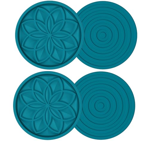 HFHOME Silicone Coasters Set, 4 Pcs Drink Coasters for Coffee Table, Bar Tabletop Protection - Peacock Blue - color: Peacock Blue - 4pcs