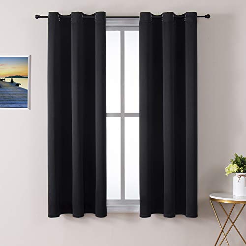 ChrisDowa Small Window Curtains 40 inches Long for Bedroom - Grommet Short Thermal Insulated Room Darkening Curtains for Kitchen (2 Panels, Black, 29 x 40 Inch) - color: Black, size: 29"W x 40"L (Pack of 2)