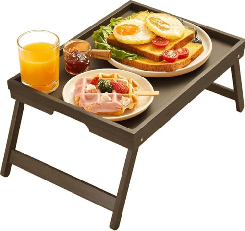 Bamboo Bed Tray Table with Foldable Legs, Breakfast Tray for Sofa, Bed, Eating, Working, Used As Laptop Desk Snack Tray by Pipishell (Brown) - color: Brown, size: 16.3" x 11.8" x 6"