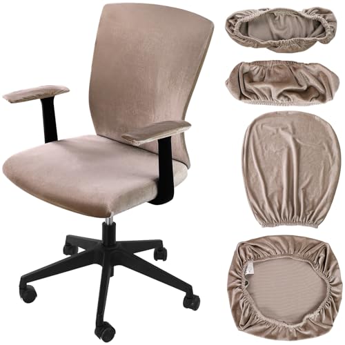Tallew 4 Pcs Office Chair Covers Set Computer Universal Protective Stretchable Chair Seat Covers Desk Armrest Slipcovers Pads Office Cushion Backrest for Rotating(Khaki) - color: Khaki