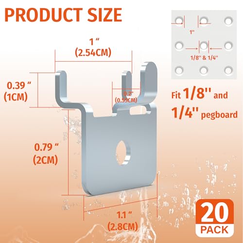 HUHOLE 20PC Pegboard Picture Hangers for 1/8 & 1/4 Inch Pegboards | U Shape Display Hooks with 10 lb Capacity for Pictures, Jewelry, Keys, Lanyards, Arts, Crafts and Retail - color: Silver