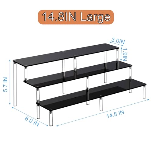 HENABLE Black 14.8 IN Large Acrylic Perfume Organizer Stand, Clear Display Risers for Perfume, Cologne, Cosmetic, Skincare, Funko POP, Dessert Display, Cupcake Stand Holder - size: Black 3-Tier Large 14.8IN