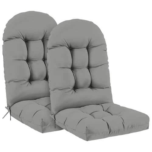 Outdoor Adirondack Chair Cushions Set of 2, 44x19x4 Inch Rocking Chair Cushion, High Back Patio Soft Seat Pad with Ties, Indoor Outside Use, Fade-Resistant & Waterproof, Light Gray - color: Light Gray, size: 44x19x4 Inch