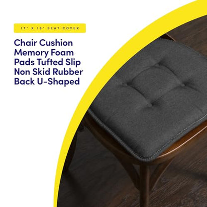 Sweet Home Collection Chair Cushion Memory Foam Pads Tufted Slip Non Skid Rubber Back U-Shaped 17" x 16" Seat Cover, 4 Count (Pack of 1), Charcoal Gray - color: Charcoal Gray, size: 4 Pack, style: Foam Pads