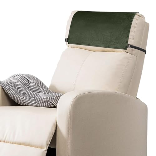 Recliner Headrest Protector-Faux Leather Headrest Covers for Recliners,Recliner Headrest Cover with Elastic Straps,Chair Headrest Covers for Recliners Protector 17 x 27 in(Dark Green) - color: Dark Green