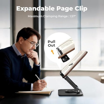 SupeDesk Book Stand for Reading, Adjustable Book Holder with 360° Rotating Bases, Foldable Designs, and Elastic Clips, Multifunctional Display Stand for Recipe, Cookbooks, Magazines, Tablets, Laptops - color: Dark Wood