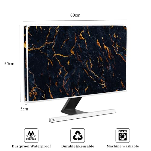 Navy Blue and Gold Marble Screen TV Cover 32 Inch Ornamental Anti-Static LCD-Silky HD Panel Dust Protective Sleeve Compatible with iMac LCD LED PC, Desktop and Home 32 Inch TV - color: Deep Blue and Gold, size: 32 Inch
