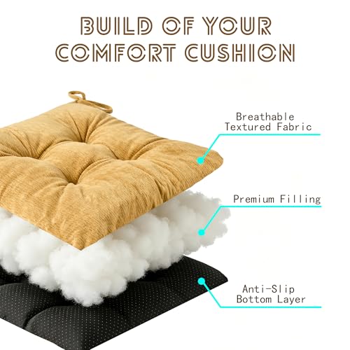 Chair Cushions for Dining Chairs, Seat Cushions for Kitchen Chairs | Chair Pads with Ties and Non Slip Backing (2, Ginger, 16.5 x 16.5 x 2 inches) - color: Ginger, size: 16.5 x 16.5 x 2 inches