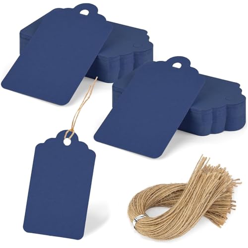 SallyFashion 120PCS Gift Tags with String, Navy Blue Paper Gift Tags Hanging for Wedding Birthday Gifts DIY - color: Blue
