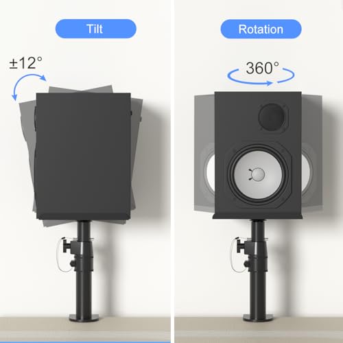 suptek Clamp-on Speaker Stand Desk Mount Set, Height Adjustment, Tilt, Swivel, 9.6 x 8.8 inch Trays, Universal Audio Holders for Computer and Bookshelf Speakers, Elevated Sound, 2 Pack, Black, SDM001B - color: Black