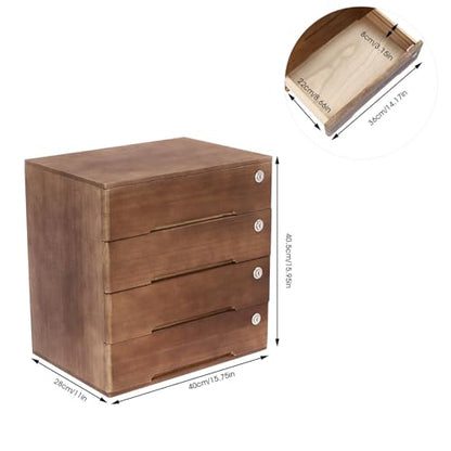Wooden Desk Organizer with Drawers & Lock, Desktop Countertop Storage Cabinet Lockable Home Office Supplies File Tabletop Organizing Unit (4 Drawer - Retro Walnut) - style: 4 Drawer - Retro Walnut