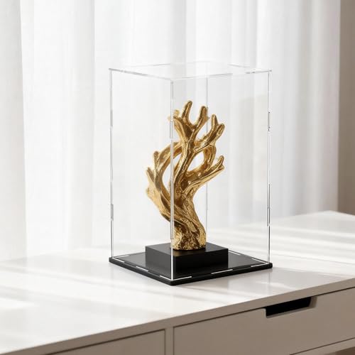 Acrylic Display Case, Clear Collectible Display Box with Matte Black Base, Dustproof Acrylic Showcase, Easy Self Assembly Storage Cases for Art Figurine, Trophy and Action Figures, 6 x 6 x 7.8 inch - size: 6 x 6 x 7.8 inch