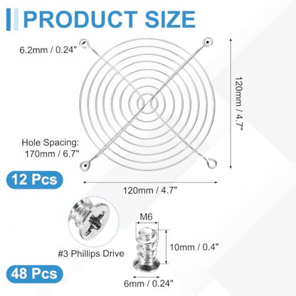 PATIKIL 120mm Fan Finger Grill, 12 Pcs Metal Ventilation Grill Guard Cover with Screws for Industry Workshop Computer Household Refrigerators Air Conditioning, Silver - size: 120mm