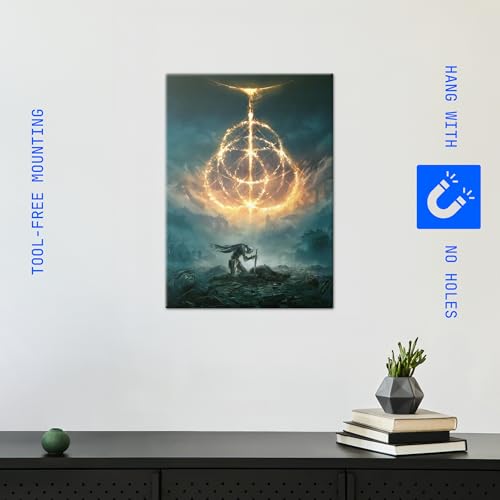 Displate Metal Poster ELDEN RING Wall Art M | Wall-safe magnetic mounting, no drilling or tools. Easy to mount, artwork, wall decor home living room, bedrooms, offices. - size: 17.7"L x 12.6"W