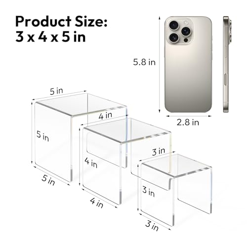 NIUBEE 2 Set Acrylic Risers Display for Funko POP Figures,Clear Cake Stands for Candy Dessert Table Decorations-3"x4"x5" - size: (3,4,5)" x2Set