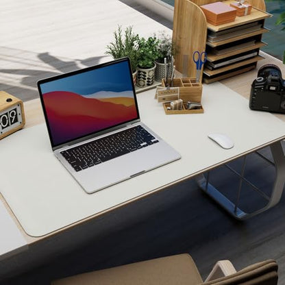 K KNODEL Leather Desk Pad Protector, Office Desk Mat, Large PVC Leather Desk Blotter, Non-Slip Mouse Pad (White, 15.7" x 31.5") - color: White, size: 15.7" x 31.5"