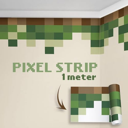 Pixel Block Border Wall Decal for Boys Room - Wall Decor for Gamers Room - Gaming Art for Bedroom - Video Game Themed Wall Stickers for Young Gamers and Cool Gaming Bedrooms