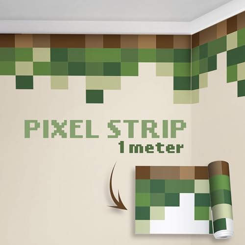 Pixel Block Border Wall Decal for Boys Room - Wall Decor for Gamers Room - Gaming Art for Bedroom - Video Game Themed Wall Stickers for Young Gamers and Cool Gaming Bedrooms