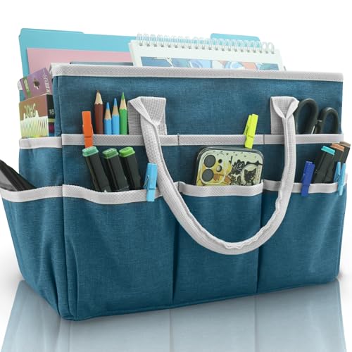 Cupohus Art Organizer Craft Storage Tote Bag with Pockets and Handles, Oxford Fabric Carrying Caddy for Teacher, Officer, Artist, Traveler, and more –Dark Green - color: DarkGreen