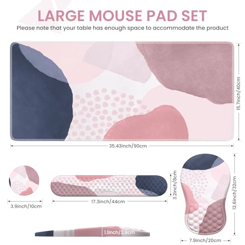 Desk Mat for Keyboard and Mouse, Ergonomic Mouse Pad Set, Pink Boho Navy - color: Boho Pink Navy