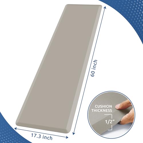 KitchenClouds Kitchen Mat Cushioned Anti Fatigue Kitchen Rug 17.3"x60" Water Resistant Non Slip Kitchen Rugs and Mats Standing Desk Mat Comfort Floor Mats for Kitchen House Sink Office (Khaki) - color: Khaki, size: 60"L x 17.3"W x 0.5"Th