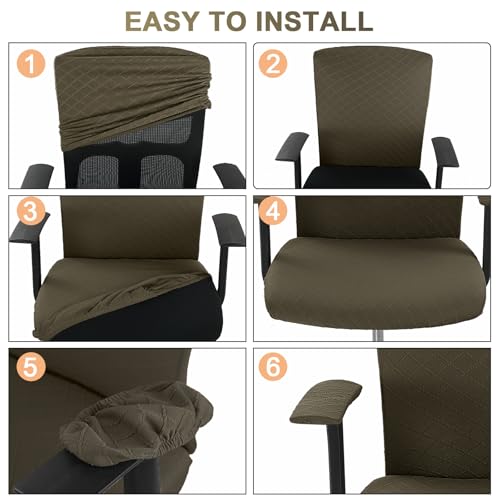 Tallew 4 Pcs Office Chair Covers Set Computer Universal Protective Stretchable Chair Seat Covers Desk Armrest Slipcovers Pads Office Cushion Backrest for Rotating (Brown) - color: Brown