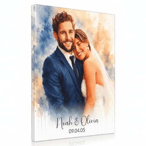 ENQU Personalized Family Watercolor Portrait Wall Art, Custom Canvas Prints with Your Photos, Custom Portrait For Mom Grandma, Mother's Day, Birhtday Gifts, Grandma Photo Gifts - color: Style 1