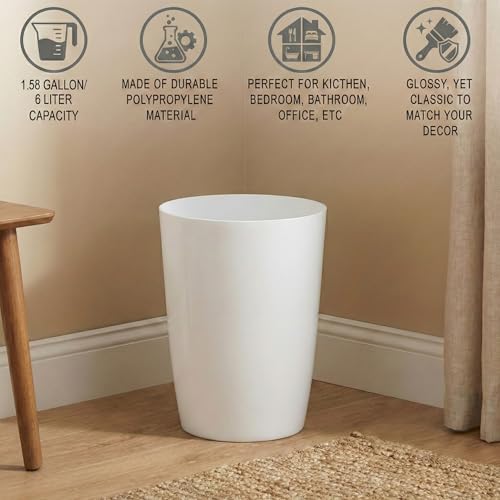 Mini Waste Basket - Durable Small Plastic Garbage Trash Can Bin - Lidless Open-Top, Slim Profile for Compact Spaces - Suitable for Home, Bathroom, Office, Bedroom, Kitchen and More, White - color: White