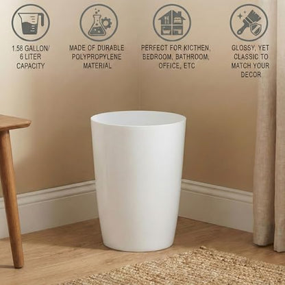 Mini Waste Basket - Durable Small Plastic Garbage Trash Can Bin - Lidless Open-Top, Slim Profile for Compact Spaces - Suitable for Home, Bathroom, Office, Bedroom, Kitchen and More, White - color: White