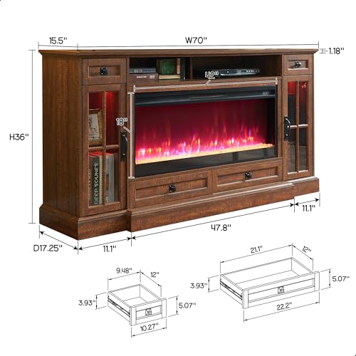 RedLemon Farmhouse Fireplace TV Stand for 80 Inch TV, 36" Tall Entertainment Center with 42" Crystal Eletric Fireplace, Modern Media Console Table with LED Lights for Living Room, Reclaimed Barnwood - color: Reclaimed Barnwood
