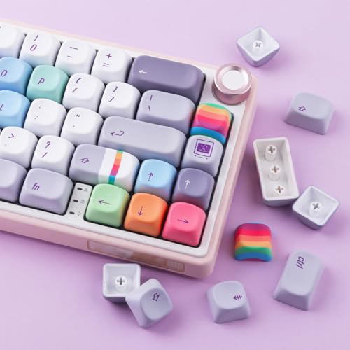 Tsungup MOA Profile Keycaps,131 Keys Gray Rainbow Candy Custom Keycaps,PBT Cute Dye Sub Key Caps Keyboard Keycap Set for MX Switches Mechanical - color: Gray Rainbow Candy