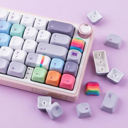 Tsungup MOA Profile Keycaps,131 Keys Gray Rainbow Candy Custom Keycaps,PBT Cute Dye Sub Key Caps Keyboard Keycap Set for MX Switches Mechanical - color: Gray Rainbow Candy
