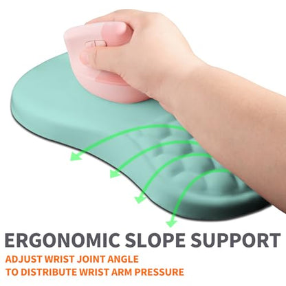 Ergonomic Joint Wrist Support Mouse Pad with Memory Foam Cushion Massage Bump, Carpal Tunnel Pain Relief Mousepad Slope Design for Wrist Rest, 11.8x7.9 in, LightBlue - color: LightBlue