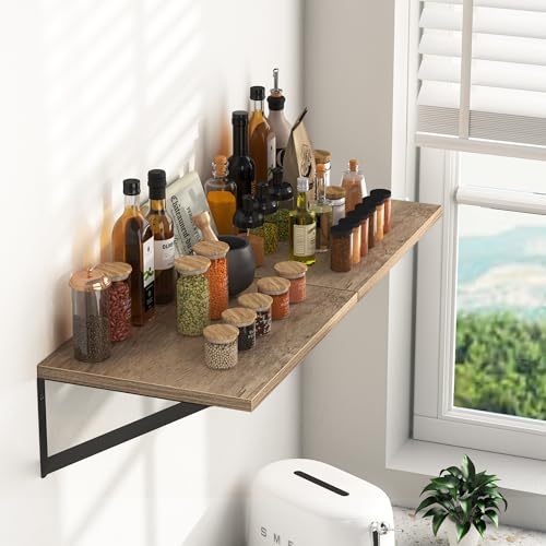 Heimlove Deep Floating Shelves for Wall, 16W x 12D Rustic Grey Wood Wall Shelves Set of 2, Large Floating Shelf for Living Room, Kitchen, Office, Bedroom and Decor Storage, with Metal Bracket - Grey - color: Grey With Black Metal Bracket, size: 16wx12dx5.