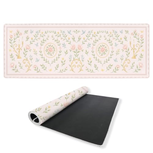 Romantic Garden Gaming Mouse Pad Large Desk Mat Soft Pink Rose Vintage Butterfly Mousepad for Keyboard and Mouse Extra Large Full Desk Computer Pads 31.5 x 11.8 Mouse Pads for Desk Home Office Gaming - color: Romantic Garden, size: 31.5" x 31.5"
