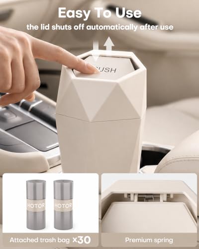 HOTOR Car Trash Can with Lid - 2 Pack, Car Accessories for Interior, Leakproof Vehicle Garbage Can with 30 Attached Trash Bags, Multipurpose Organizers and Storage for Home, Office, Beige - color: Beige