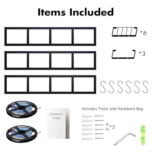 Kikihouse Wall-Mounted CD Storage Shelf with DIY LED Strip, Floating Media Storage Rack with Hooks, Cube Organizer for Video Games Set of 3