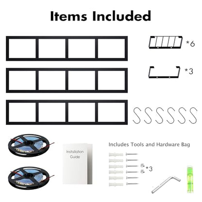 Kikihouse Wall-Mounted CD Storage Shelf with DIY LED Strip, Floating Media Storage Rack with Hooks, Cube Organizer for Video Games Set of 3