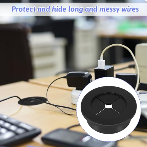 4PCS Cable Cord Grommet, 1-1/4 Inch (32mm) Black Desk Grommets Flexible Silicone Cable Cord Grommet Wire Hole Cover Pass Through Desk Grommets for Table and Other Furnitures Hole Cover