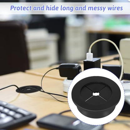 4PCS Cable Cord Grommet, 1-1/4 Inch (32mm) Black Desk Grommets Flexible Silicone Cable Cord Grommet Wire Hole Cover Pass Through Desk Grommets for Table and Other Furnitures Hole Cover
