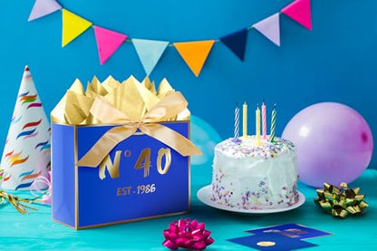 JWSCYSY 40th Blue Birthday Gift Bag with Card, Tissue Paper and Ribbon for Men Boys Birthday Party Favor, Presents Wrapping (12.6" EST 1986) - color: 40TH