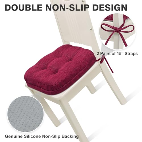 Shinnwa Kitchen Chair Cushions Set of 6, Dual-Layer Memory Foam Dining Chair Cushions, Patented Design Seat Pads with Ties, 16.5 x 16.5 x 3.5in, 6 Pack, Burgundy - color: Burgundy, size: 6 Count (Pack of 1)