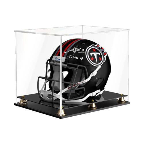 Football Helmet Display Case Full Size, Clear Acrylic Helmet Display Box Dustproof Helmet Case Display Case with Metal Bell Base for Sports Memorabilia (15 x 11.8 x 12.6 in) - size: 15 x 11.8 x 12.6 inch