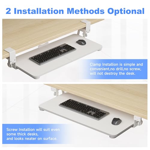 XINLEI Keyboard Tray Under Desk Large C-Clamp 25.6” (30” Including Clamps) x 11.8” Slide-Out Platform Computer Drawer Pull Out Keyboard & Mouse Tray White DSF4W - style: DSF4 White