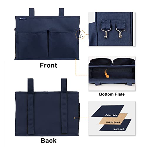 Surblue Bedside Caddy Hanging Organizer Storage Bag Pocket for Bunk, Hospital, College Dorm Rooms, Baby Bed Rails, Camp - 4 Pockets, 2 Hooks (Blue) - color: Blue, size: Small