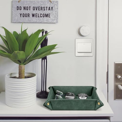 SITHON Valet Tray Desktop Storage Organizer – Premium PU Leather Catchall Bedside Vanity Tray Nightstand Caddy Holder for Keys, Phone, Wallet, Coin, Valentine's Day Gift, Dark Green - color: Dark Green